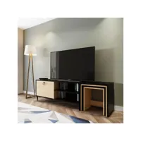 meuble tv combiné table gigogne aptare 180cm panneau bois noir chêne