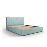 lit coffre avec tête de lit seri 160x200cm, bleu clair, tissu structurel