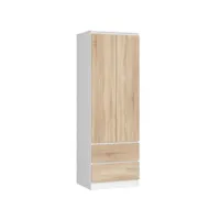 eline - armoire 2 portes style moderne chambre à coucher - 60x180x51 - 2 tiroirs - dressing - blanc