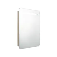 armoire de salle de bain à miroir led blanc et chêne 60x11x80cm