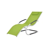transat chaise longue bain de soleil lit de jardin terrasse meuble d'extérieur avec oreiller aluminium et textilène vert helloshop26 02_0012555