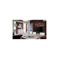 ensemble meuble tv mural galino b avec led - corps prunier/ front blanc de haute brillance 23 nwh gb