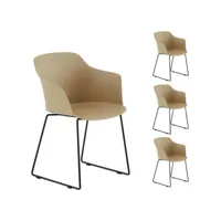 lot de 4 chaises de jardin foro fauteuil d'extérieur en plastique beige résistant aux uv et pieds en métal noir