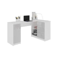 balaur -  bureau informatique d'angle - 155x85x77 cm - 3 tiroirs - table ordinateur - blanc/gris clair laqué
