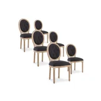 lot de 6 chaises médaillon capitonnées louis xvi tissu noir