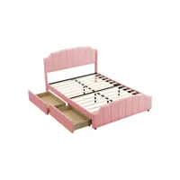 lit adulte lit double 140 x 200 cm avec 2 tiroirs rose