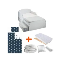 pack complet premium lit blanc tiroirs  lit+matelas & parure+couette+oreiller