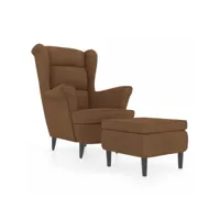 fauteuil salon - fauteuil à oreilles avec tabouret marron velours 78x90x96,5 cm - design rétro best00008113696-vd-confoma-fauteuil-m05-2179