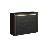 commode design 4 tiroirs collection doha coloris noir mat et dorées