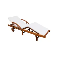 chaise longue  bain de soleil transat avec coussin bois d'acacia solide meuble pro frco17337
