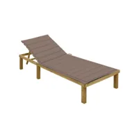 chaise longue avec coussin taupe bois de pin imprégné