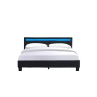 angel-solide et confortable lit 180x200 avec sommier+tête de lit avec eclairage led couleur noir