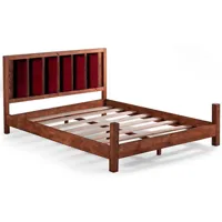 lit en bois massif foncé avec tête de lit tissu doux mirenda-couleur bordeaux-couchage 90x190 cm