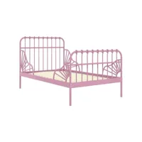 structure de lit adulte-enfant,80x200 cm cadre de lit extensible rose métal 80x130/200 cm