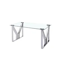table à manger table repas rectangulaire en acier coloris chrome et verre - longueur 180 x hauteur 75 x profondeur 90 cm