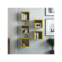 lot de 5 étagères murales cube pyxis l30xh30cm jaune