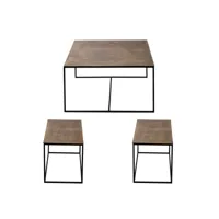 set de 3 tables gigognes or 80x80x45 et 75x39x41 cm