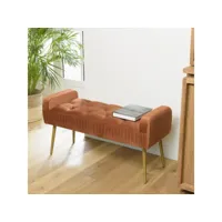 albane - banc de lit en velours orange pieds métal doré