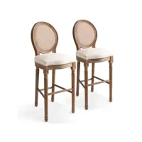lot de deux tabourets de bar design chaise siège rotin blanc crème helloshop26 1202150
