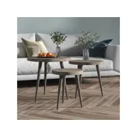 lot de 3 tables d'appoint bouts de canapé  tables basse gris mdf et fer meuble pro frco17691