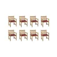 lot de 8 chaises de jardin  fauteuils de jardin avec coussins bordeaux bois de teck meuble pro frco32584