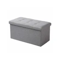 tabouret banc coffre de rangement pouf pliable en lin-couvercle détachable-76x37-5x38cm-gris clair