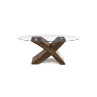 table basse ovale avec plateau en verre tito couleur teck