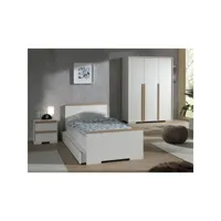 vipack london  lit blanc +  chevet 2 tiroirs blanc + armoire 3 portes blanc mat + lit gigogne ldco0114