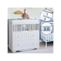 infantastic® commode à langer - avec 2 tiroirs et 3 compartiments ouverts, 50 x 93,5 x 88 cm, en blanc - table, plan à langer, pour bébé, chambre d'enfant