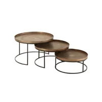set de 3 tables gigognes ronde rouk en aluminium cuivré et métal noir 20100991257