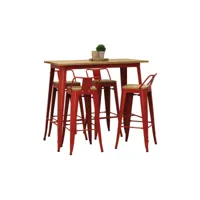 ensemble table haute et tabourets métal industriel rouge