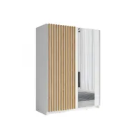 armoire design 150cm coloris blanc et chêne collection strano. deux portes coulissantes. dressing complet avec miroir.