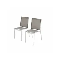 lot de 2 chaises - orlando blanc - taupe - en aluminium blanc et textilène taupe. empilables
