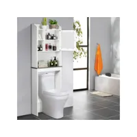 giantex meuble dessus toilette, etagère de salle de bains avec portes en bois, armoir de toilette avec etagère de rangement polyvalent, blanc
