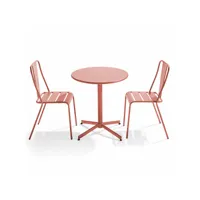 ensemble table ronde et 2 chaises de jardin bistrot en métal argile - palavas