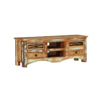 meuble tv, banc tv, meuble télé avec etagères et rangement 110x30x40 cm bois massif de récupération meuble pro lww18409