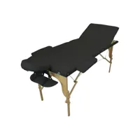 table de massage pliante 3 zones en bois avec panneau reiki + accessoires et housse de transport - noir egk275