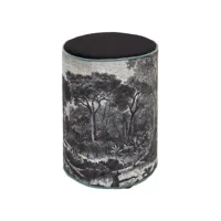 kaza - pouf rond noir et blanc motif forêt
