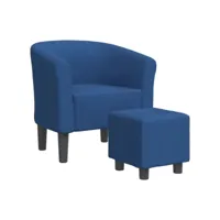 fauteuil salon confortable, fauteuil cabriolet avec repose-pied bleu tissu pwfn10387