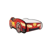 lit led et matelas - lit enfant voiture de course rouge - cars - 140 x 70 cm