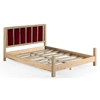 lit en bois massif clair avec tête de lit tissu doux mirenda-couleur bordeaux-couchage 90x190 cm