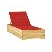 transat chaise longue bain de soleil lit de jardin terrasse meuble d'extérieur avec coussin rouge bois de pin imprégné helloshop26 02_0012502