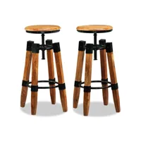 lot de deux tabourets de bar design chaise siège bois de manguier massif et acier helloshop26 1202154