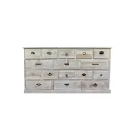 meuble semainier chiffonnier grainetier bois 16 tiroirs cerusé blanc 170x35x92cm - décoration d'autrefois