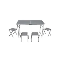 ensemble de 5 pieces table de camping pique nique pliable en aluminium gris 120x60xh70-62-55cm avec 4 tabourets format mallette mfn330015