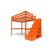 lit mezzanine bois avec escalier cube sylvia 140x200 orange cube140-o