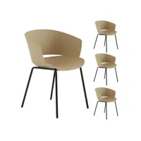 lot de 4 chaises de jardin nivel fauteuil d'extérieur en plastique beige résistant aux uv et pieds en métal noir