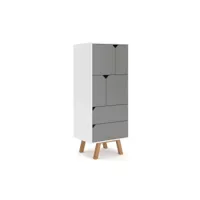 commode armoire au sol - 57/140 cm - blanc mat / gris mat - style design tokio