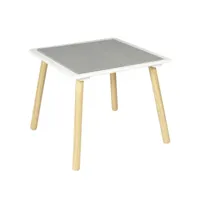 table enfant plateau compatible briques pieds bois - blanc