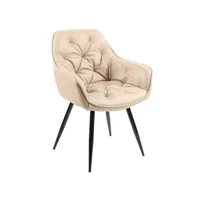 chaise avec accoudoir cuir synthétique matelassé et acier noir klakine - lot de 2-couleur beige clair